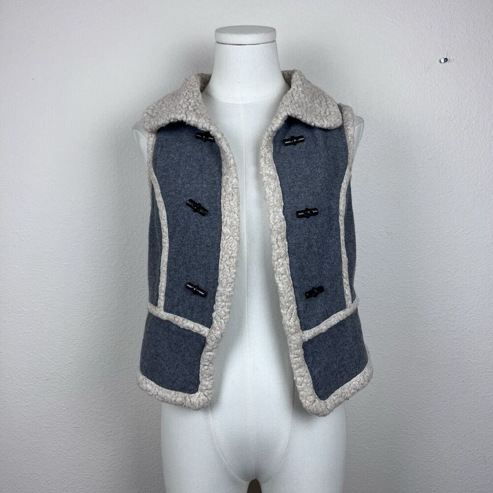 Zara Vest Womens Small Cropped Shearling Fleece Warm Cozy Sleeveless Boho Gray
